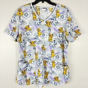 Disney Scrubs Top Simba Lion King 4 Pockets Size Large Kids Medical Office Top